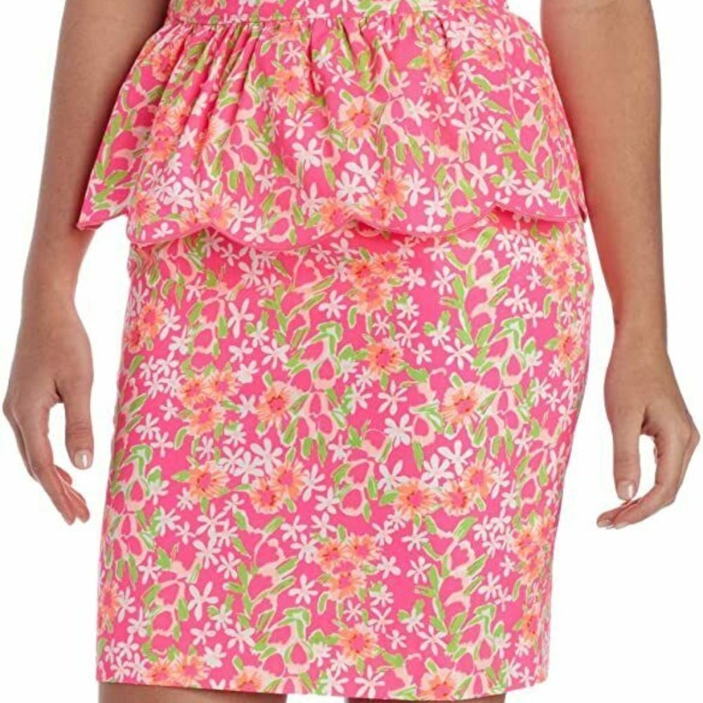 ✨2/$20 Lilly Pulitzer Peplum Thyme Floral Ruffle Pencil Skirt Pink Size 0 H10683 - Picture 3 of 9